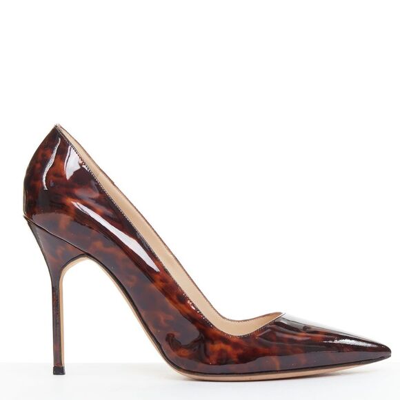 Manolo Blahnik Shoes - MANOLO BLAHNIK brown tortoise shell print patent stiletto pumps EU37.5